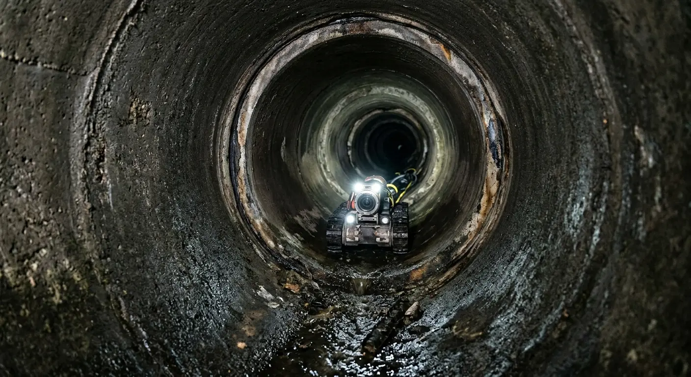 Robotic sewer camera inspecting pipe interior for Sewer Line Cleaning in Elkins